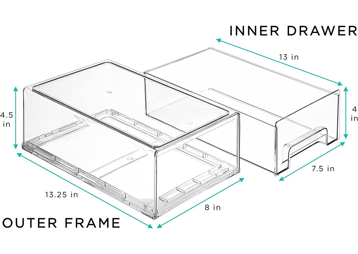 Sorbus Fridge Drawers - Clear Stackable Pull Out Organizer Bins - Food Storage Containers for Kitchen, Refrigerator, Freezer, Vanity Organization and Storage (4 Pack | Medium)